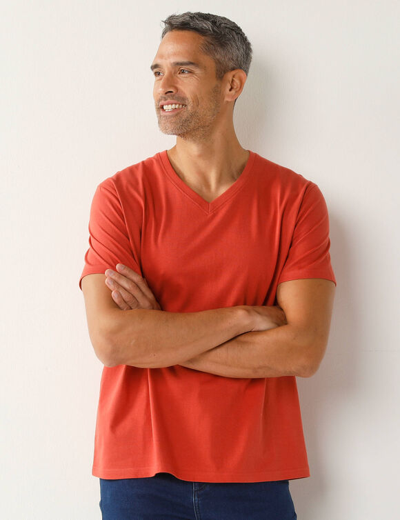 Tee-shirt col V manches courtes (orange)