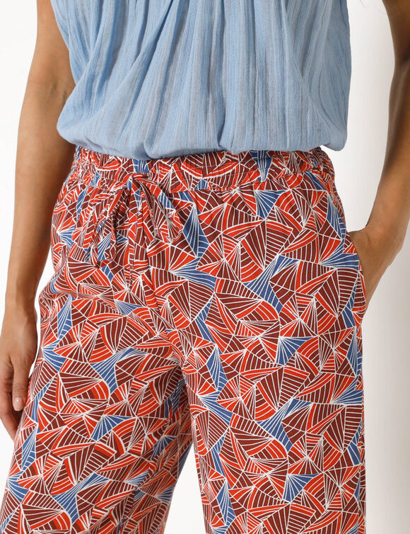Pantalon fluide imprim&eacute;, taille &eacute;lastiqu&eacute;e (paprika / bleu)