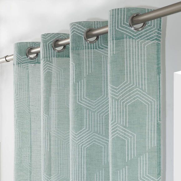 Voilegordijn met geometrisch motief - met oogringetjes (celadon)