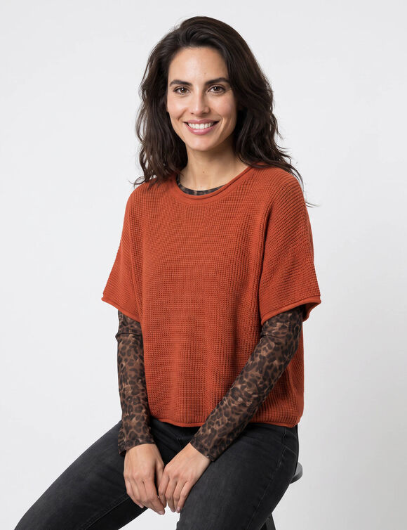 Pull poncho manches coude (terracotta)