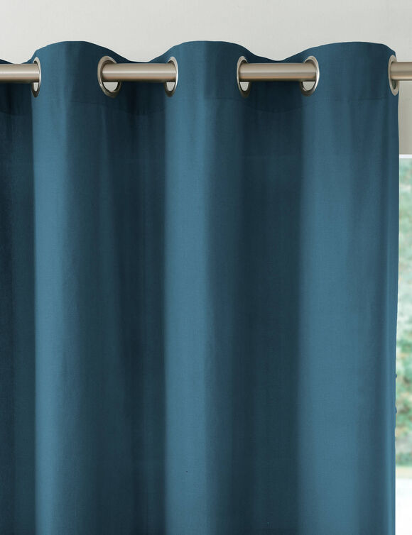 Gordijn in effen zeildoekstof met oogringetjes (blauw)