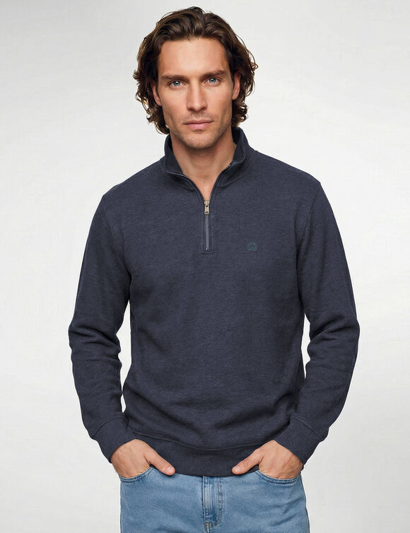 Warm sweatshirt met hoge kraag en ritssluiting, van geribd tricot (marine)