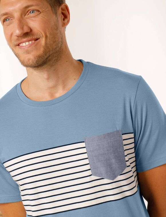 T-shirt rayé manches courtes (bleu)