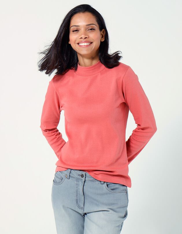 T-shirt col montant manches longues (corail foncé)