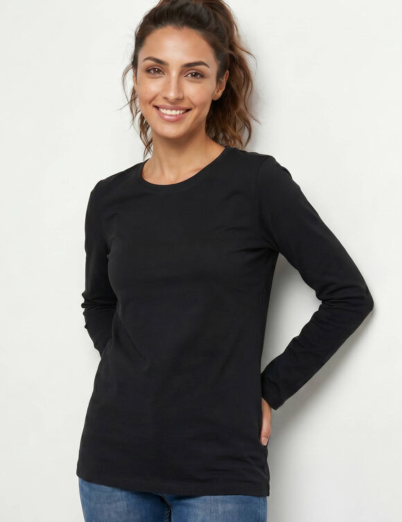 Warm T-shirt met lange mouwen en ronde hals (zwart)