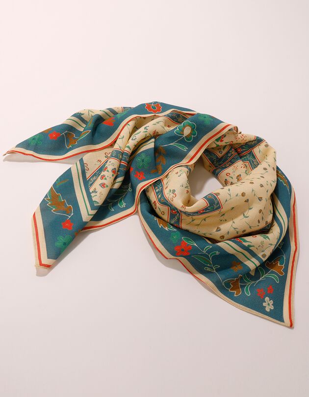 Vierkante foulard, vervaardigd in Frankrijk, met patchworkprint 98x98 - biologisch katoen(1) (ecru)
