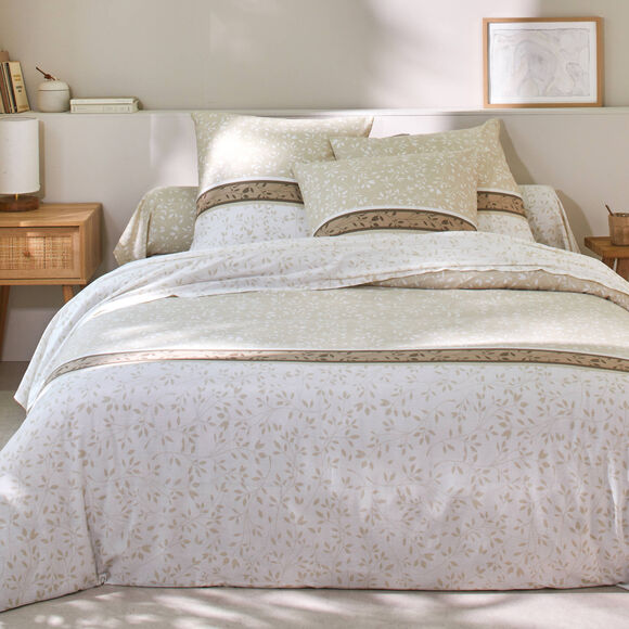 Linge de lit Constance en coton imprimé feuilles (sable)