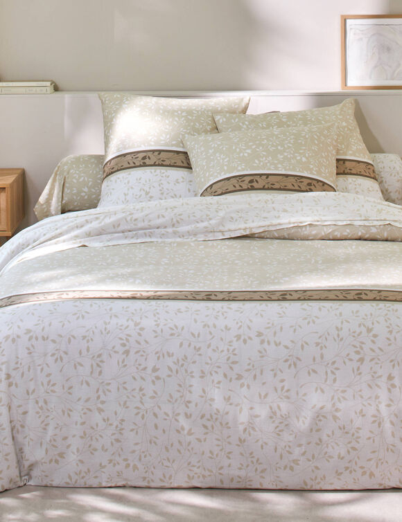 Linge de lit Constance en coton imprimé feuilles (sable)