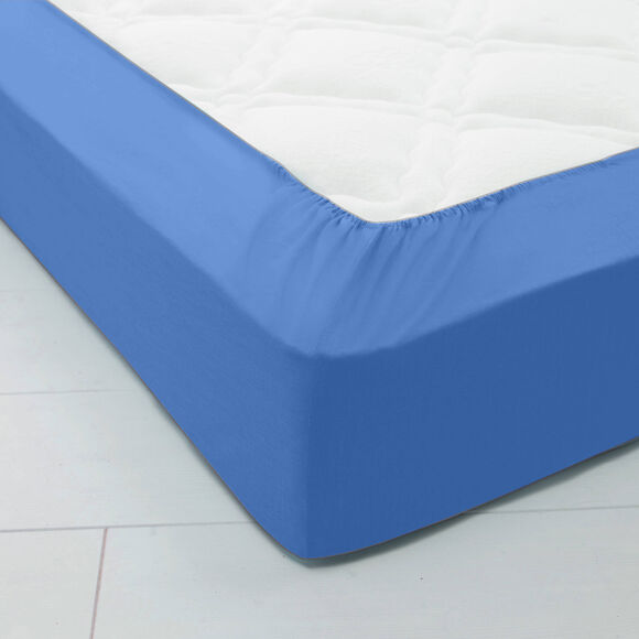 Drap-housse uni coton grands bonnets 40 cm (bleu océan)
