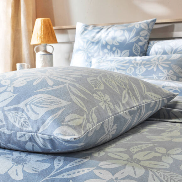 Linge de lit C&eacute;line en flanelle imprim&eacute; floral (bleu gris&eacute;)