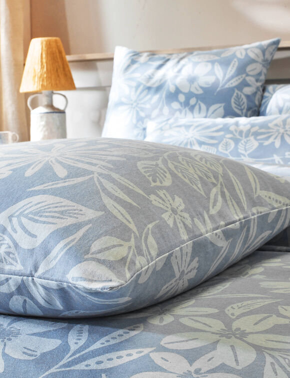 Linge de lit C&eacute;line en flanelle imprim&eacute; floral (bleu gris&eacute;)