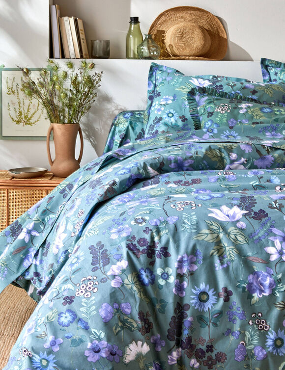 Linge de lit Kelly en coton imprimé floral (vert)