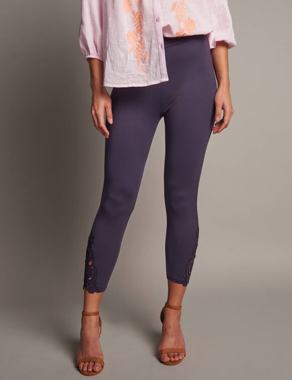 Legging 3/4 macram&eacute;, taille &eacute;lastiqu&eacute;e (figue)