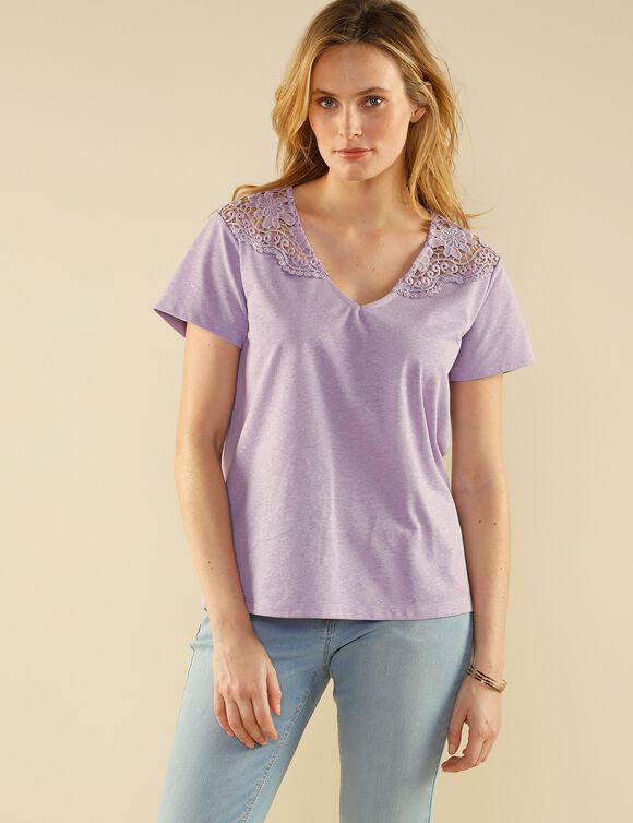 T-shirt fantaisie avec macramé (parme)