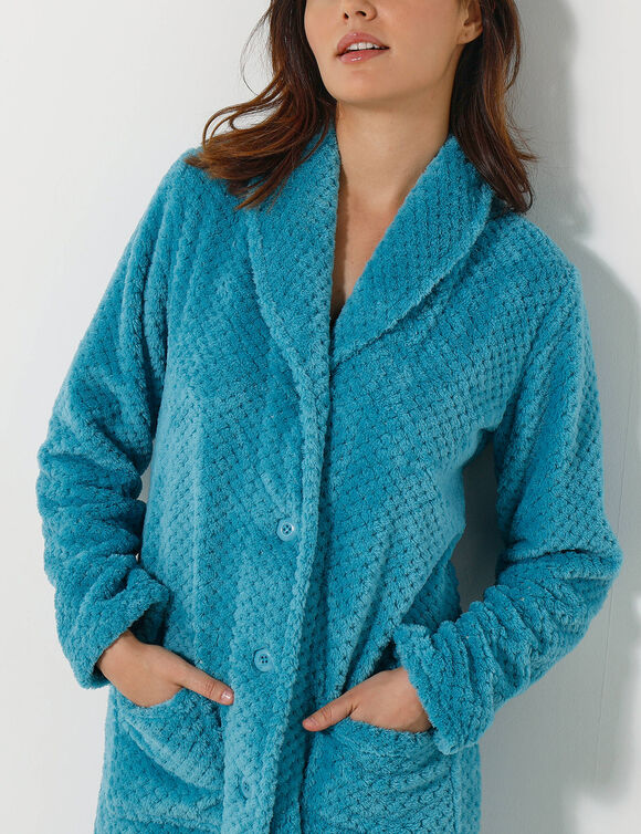 Robe de chambre maille polaire col ch&acirc;le - longueur 120 cm (turquoise)