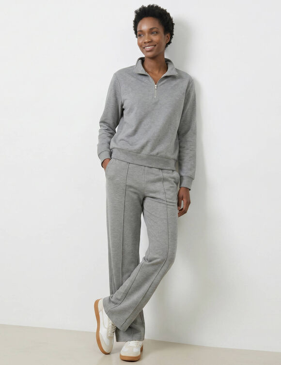 Pantalon coupe large, taille &eacute;lastiqu&eacute;e, maille milano (gris chin&eacute;)