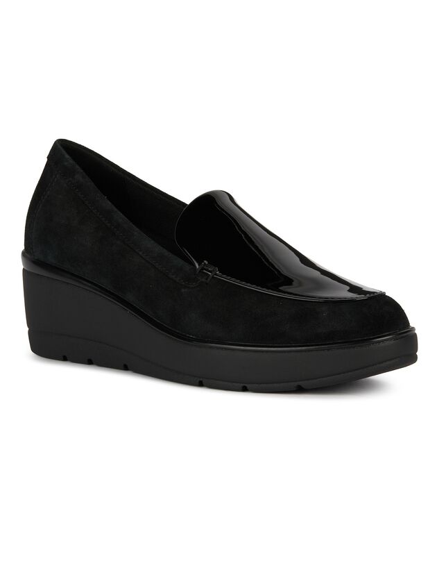 Mocassins compensés Ilde dessus cuir synthétique - largeur confort (noir)