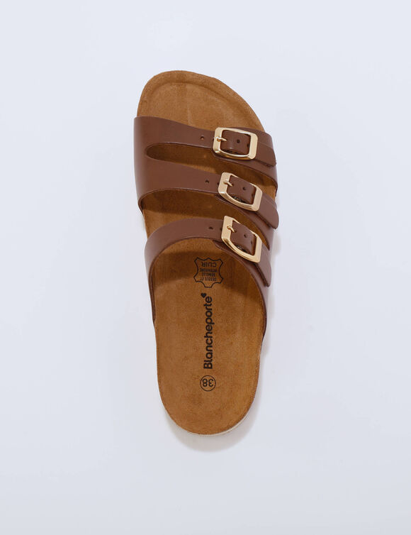 Mules cuir 3 boucles (bruin)
