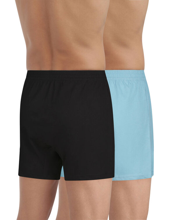 Cale&ccedil;on flottant ouvert jersey uni - lot de 2 (noir + bleu)