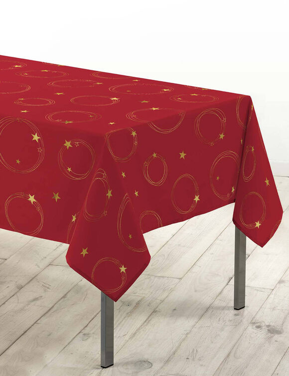 Tafelkleed met goudkleurige sterrenprint (rood / goudkleurig)