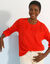 Trui met bloezende, lange mouwen, ajourtricot met mohairtouch (oranje)