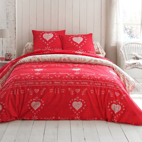 Linge de lit Anceny imprimé coeur - coton (rouge)