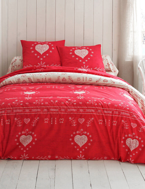 Linge de lit Anceny imprimé coeur - coton (rouge)