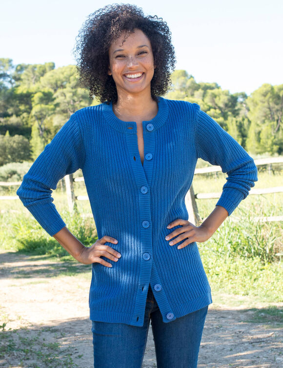 Trui met ronde hals in patenttricot (Pruisisch blauw)