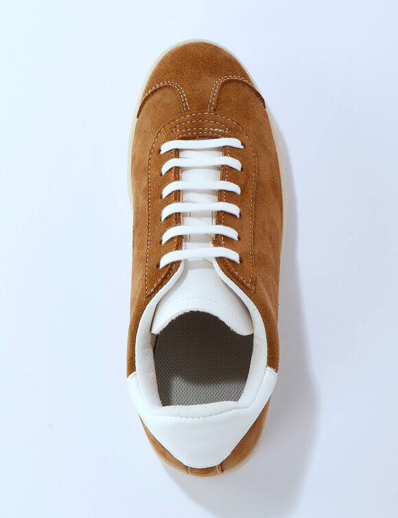 Gekleurde vintage sneakers van spaltleer (taupe)