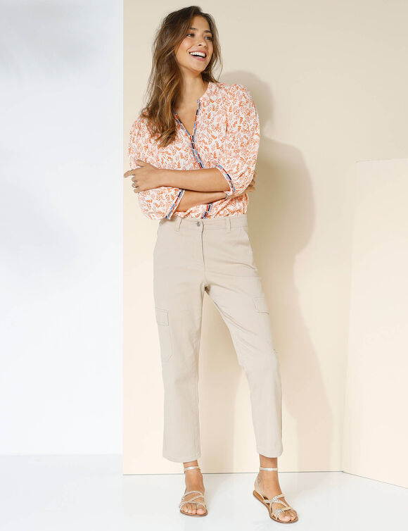 Pantalon 7/8ème cargo, twill stretch (beige)