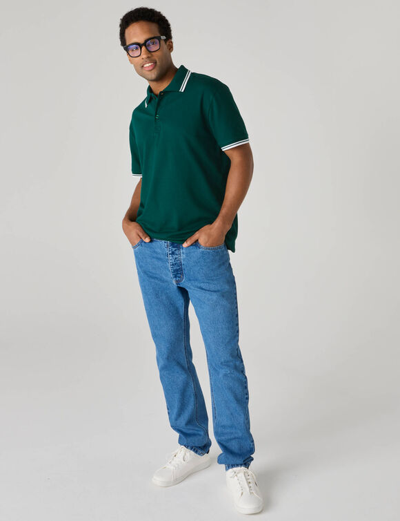 Polo uni maille piqu&eacute;e manches courtes (vert sapin)