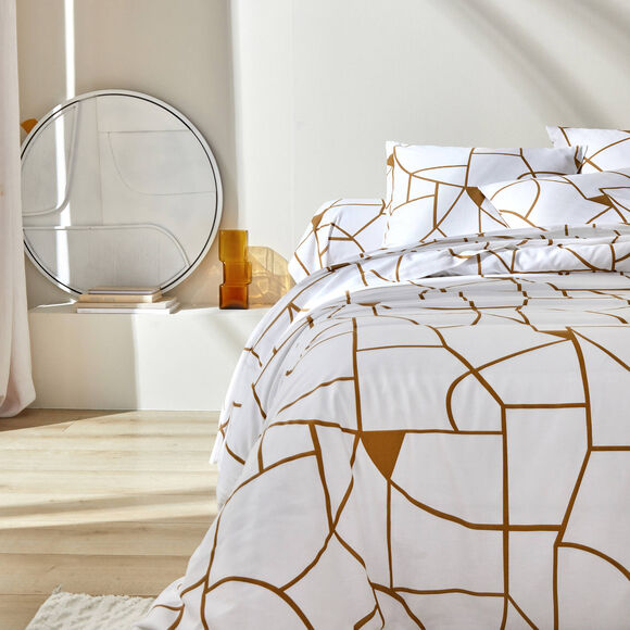 Linge de lit Geoffroy en coton &agrave; motifs graphiques (blanc)