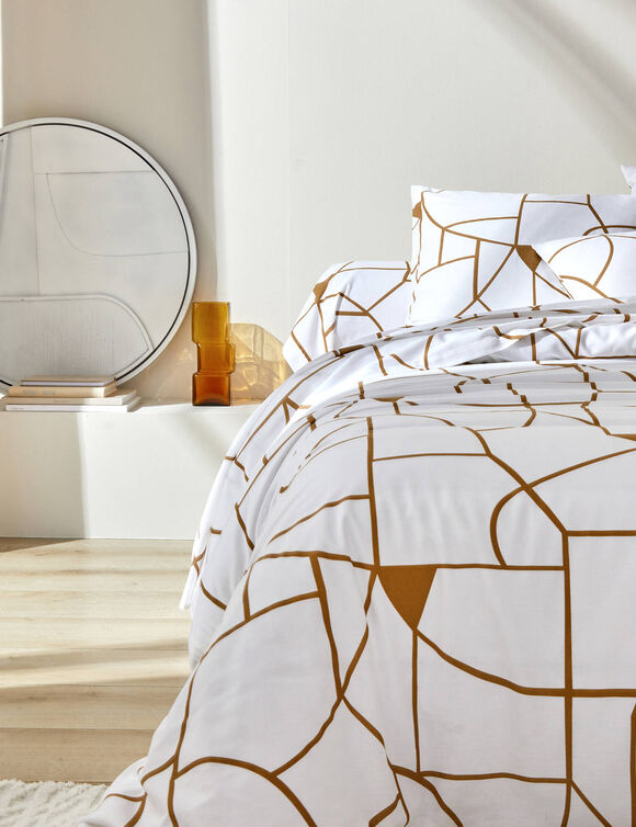 Linge de lit Geoffroy en coton &agrave; motifs graphiques (blanc)