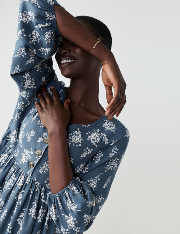 Robe longue boutonn&eacute;e, imprim&eacute;e (bleu gris&eacute;)