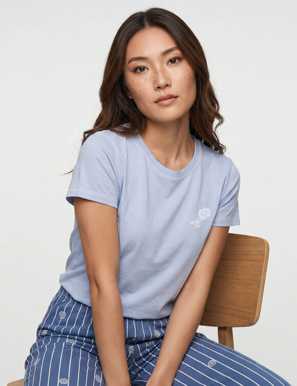 T-shirt pyjama &laquo;&nbsp;charme botanique&nbsp;&raquo; manches courtes (bleu)