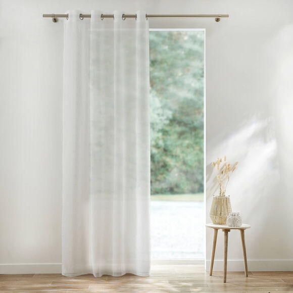 Paneelgordijn in stamijn met fantasiedraad, afgewerkt met oogringetjes (wit)