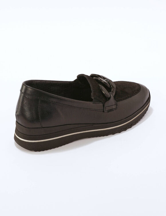 Comfortabele mocassins in leer met elastiek en sleehak (zwart)