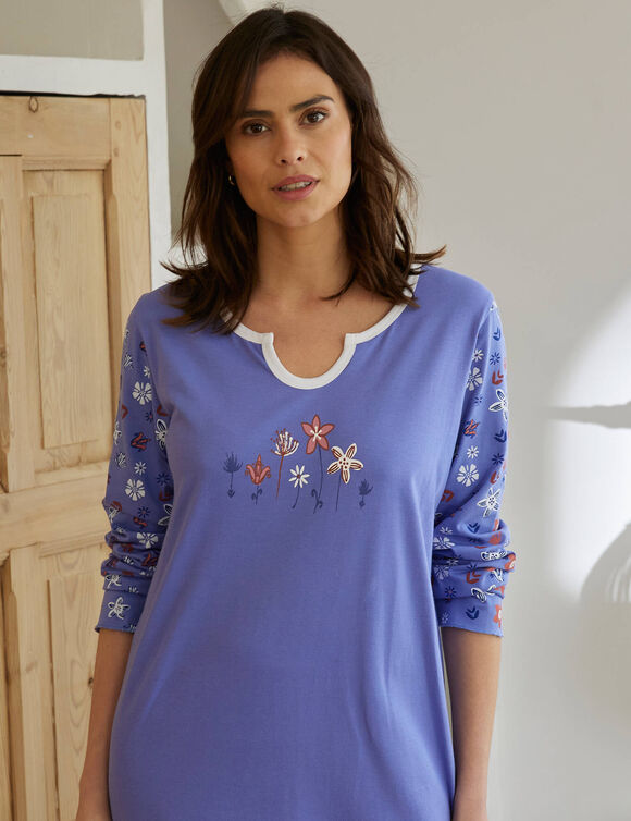 Chemise de nuit imprimée fleurs - manches longues (lavande)