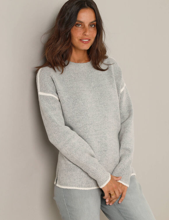 Pull bicolore en maille moelleuse  (gris chiné)