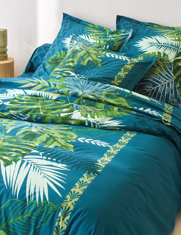 Linge de lit Cayenne imprim&eacute; feuilles de palmiers - coton 57 fils/cm&sup2; (vert)