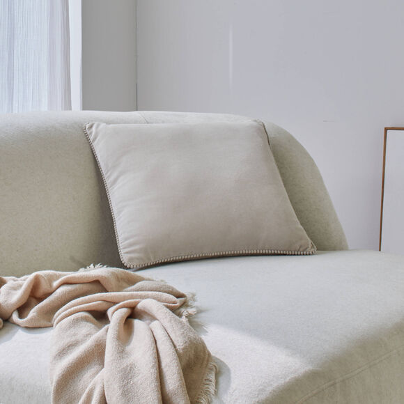Coussin uni en velours finition fantaisie  (beige)