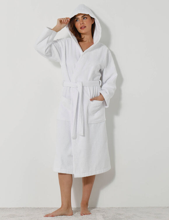Peignoir mixte adulte col capuche - &eacute;ponge bouclette 380 g/m&sup2; (blanc)