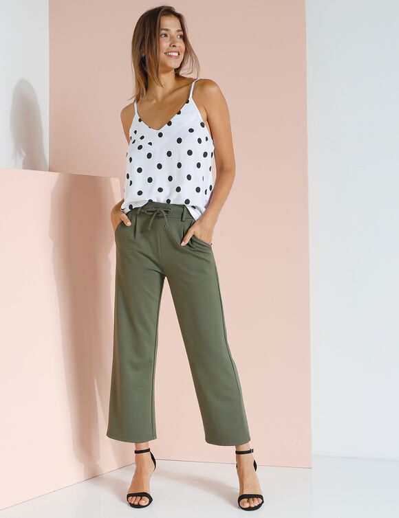 Pantalon droit raccourci, maille milano (kaki)