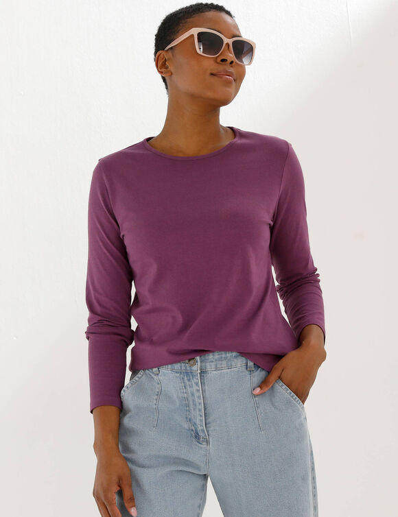 T-shirt uni manches longues (prune)