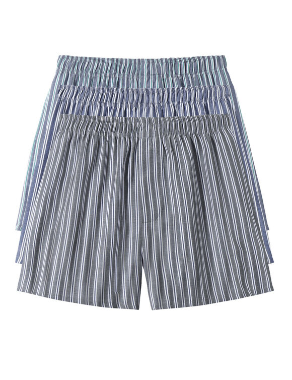 Caleçon flottant rayé tissé teint - lot de 3 (bleu + gris + marine)