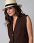 Veste blazer sans manches col tailleur, en viscose-lin (chocolade)