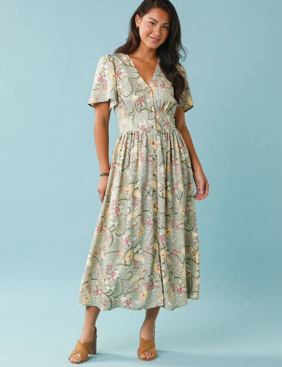 Robe longue boutonn&eacute;e imprim&eacute;e, Sp&eacute;cial Petites  (vert)