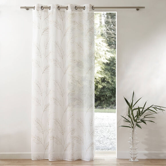 Panneau voilage brod&eacute; grandes feuilles - finition oeillets (sable)