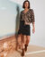 Vest met striklintjes, jacquard met luipaardmotief (beige / zwart)