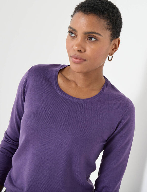 Effen trui met ronde hals en kasjmiertouch (aubergine)